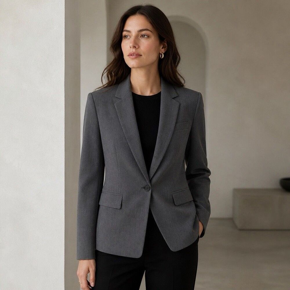 Alex Marie Size 12 Gray One Button Blazer Stretch Career Jacket Minimalist